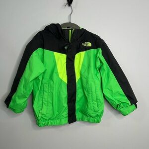 The North Face Neon Green and Black Kids Rain Jacket